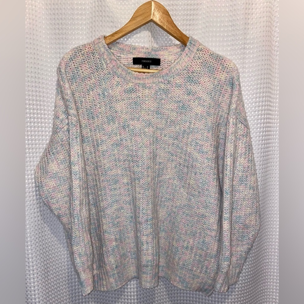 Women’s‎ Forever 21 pink blue yellow crewneck knit sweater size medium